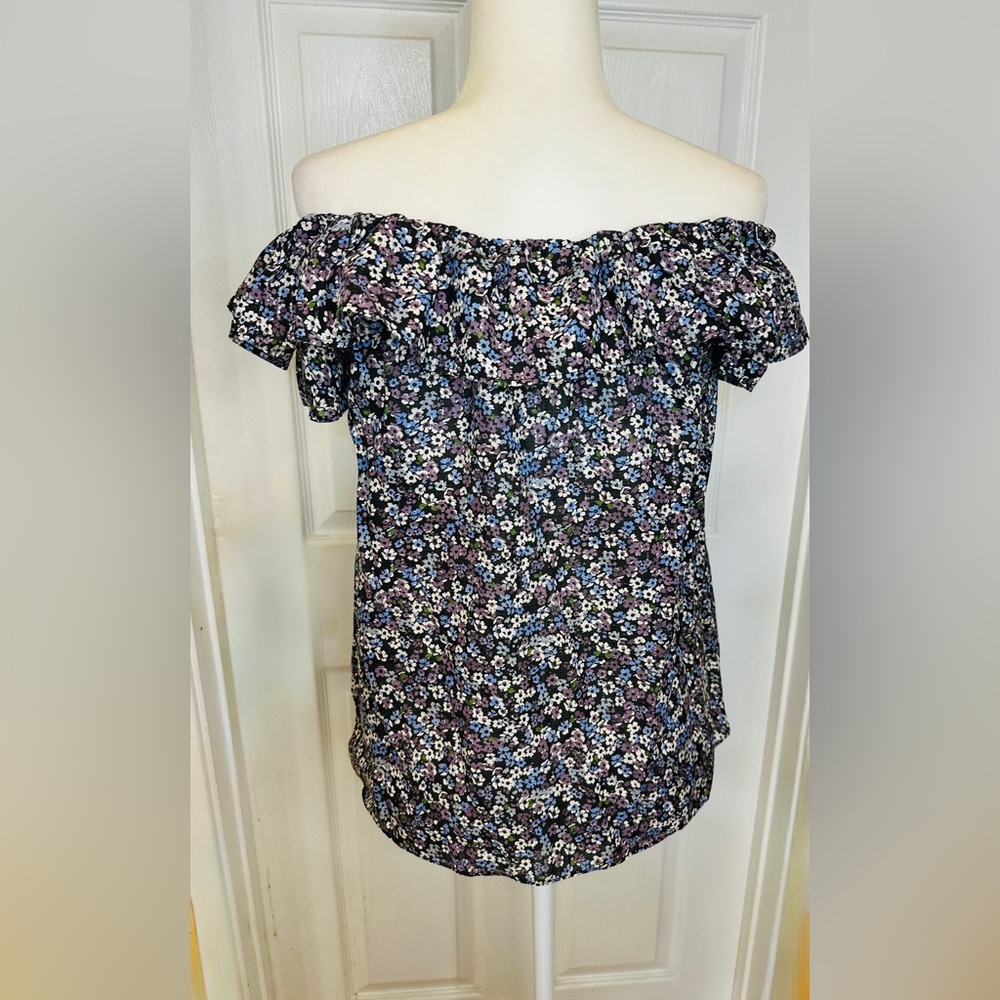 Michael Kors Floral Blue Blouse Size Medium